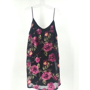 Mi Ami Mini Sundress Black Pink Velveteen Flowers Strappy lined #A9